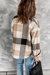 Khaki Plaid Color Block Buttoned Long Sleeve Jacket with Pocket-Outerwear-MomFashion