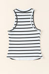 White Striped Print Ribbed O-neck Sleeveless Top-Tops-MomFashion