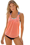 Orange Printed Splicing Racerback Tankini-Swimwear-MomFashion