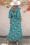 Green Boho Deep V Neck Floral Maxi Dress-Dresses-MomFashion