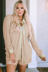 Apricot Pleated Long Sleeve Shirt and Shorts Lounge Set-Loungewear-MomFashion