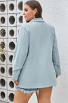 Sky Blue Plus Size Soft Lightweight Pocketed Lapel Blazer-Plus Size-MomFashion