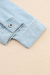 Sky Blue Flap Pocket Buttoned Raw Hem Denim Jacket-Outerwear-MomFashion