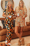 Orange Leopard Print Long Sleeve Shirt and Shorts Pajama Set-Loungewear & Sleepwear/Sleepwear-MomFashion