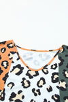 Yellow Plus Size Leopard Print Contrast T-Shirt-Plus Size-MomFashion