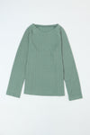 Green Ribbed Round Neck Knit Long Sleeve Top-Tops-MomFashion