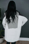 Gray Color Block Exposed Seam Buttoned Neckline Hoodie-Tops-MomFashion