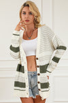 Green Colorblock Textured Knit Buttoned Cardigan-Tops-MomFashion