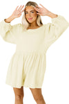 Apricot Solid Color High Waist Long Sleeve Romper-Bottoms-MomFashion