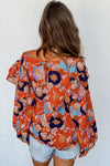 Fiery Red Floral Print Ruffle Puff Sleeve Blouse-Tops-MomFashion