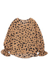 Leopard V Neck Ruffled Cuffs Loose Blouse-Tops-MomFashion