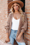 Khaki Buttoned Front Drop Shoulder Knitted Cardigan-Tops-MomFashion