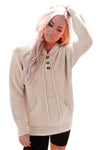 Apricot Waffle Knit Buttons Hooded Sweater with Pocket-Tops-MomFashion