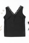 Black Lace Splicing Open Back V Neck Tank Top-Tops-MomFashion