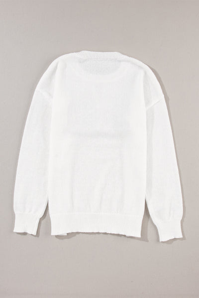 White XOXO Glitter Print Round Neck Casual Sweater-Tops-MomFashion