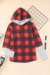 Fiery Red Christmas Plaid Striped Patchwork Drawstring Hoodie-Tops-MomFashion