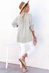 Gray Crinkle Textured Loose Henley Top-Tops-MomFashion