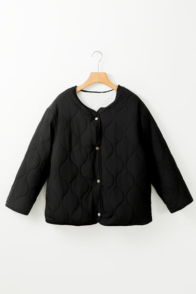 Black Snap Button Furry Reversible Coat-Outerwear-MomFashion