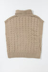 Light French Beige Cable Knit Turtleneck Batwing Sleeve Sweater-Tops-MomFashion