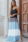 Sky Blue Spaghetti Strap Tie Dye Slit Maxi Dress-Dresses-MomFashion