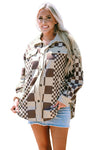 Brown Checkered Print Patchwork Corduroy Shacket-Outerwear/Jackets-MomFashion