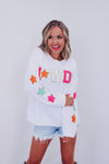 White Glitter Howdy Patch Graphic Casual Sweatshirt-Tops-MomFashion