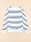 Striped Print Ribbed Trim Long Sleeve Top-Tops-MomFashion