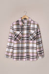 Pink Geometric Plaid Print Pocketed Shacket-Outerwear-MomFashion