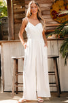 Beige Spaghetti Straps Pleated High Waist Wide Leg Jumpsuit-Bottoms-MomFashion