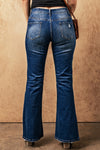 Sky Blue Medium Wash High Rise Flare Jeans-Bottoms-MomFashion