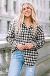 Black Plaid Print Chest Pockets Buttoned Tunic Shacket-Outerwear-MomFashion