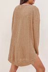 Khaki Waffle Knit High Slits Oversized Top-Tops-MomFashion