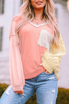 Striped Color Block Splicing Long Sleeve T Shirt-Tops-MomFashion