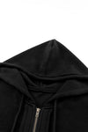 Black Flap Pocket Drawstring Hood Zip Up Jacket-Outerwear-MomFashion