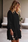 Black Solid Color Puff Sleeve Ruffle Hem Mini Dress-Dresses-MomFashion