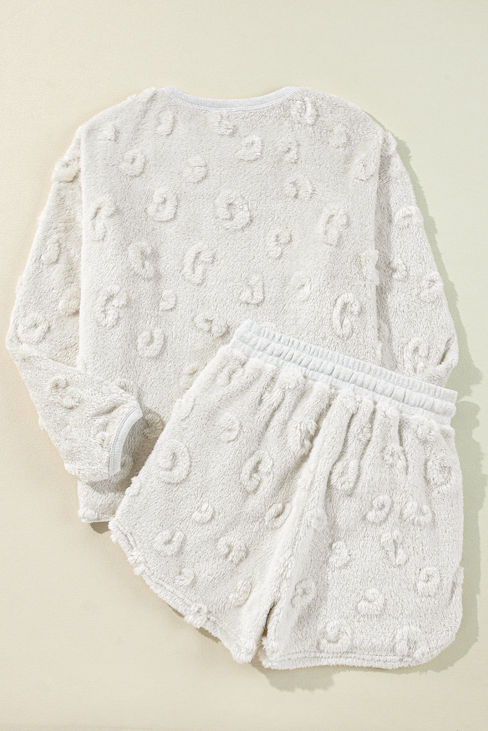 Light Grey Textured Leopard Fleece Loose Two Piece Lounge Set-Loungewear & Sleepwear/Loungewear-MomFashion