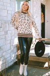 Brown Two-tone Ribbed Trim Contrast Leopard Sweater-Tops-MomFashion