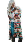 Multicolor Geometric Color Block Open Front Long Cardigan-Tops-MomFashion