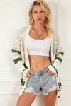 Green Colorblock Textured Knit Buttoned Cardigan-Tops-MomFashion