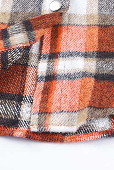 Orange Chest Pockets Flannel Plaid Shacket-Outerwear-MomFashion