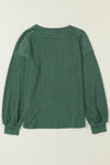 Green Lace Long Sleeve Textured Pullover-Tops-MomFashion