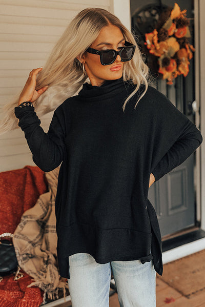 Black Cowl Neck Shift Tunic Top-Tops-MomFashion