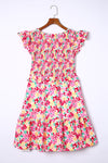 Multicolor Smocked Bodice Ruffle Trim Floral Dress-Dresses-MomFashion