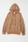 Leopard Long Sleeve Drawstring Cropped Hoodie-Tops-MomFashion