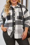 Gray Plus Size Checkered Button-Up Shacket-Plus Size-MomFashion