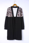 Black Leopard Detail Plus Size Cardigan-Plus Size-MomFashion