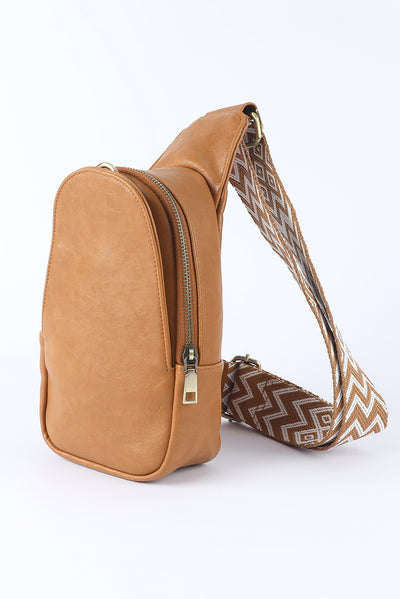 Brown Faux Leather Zipped Crossbody Chest Bag-Shoes & Bags-MomFashion