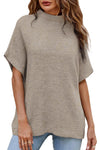 Apricot High Neck Short Bat Sleeve Sweater-Tops-MomFashion