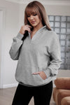 Gray Zipped Funnel Neck Kangaroo Pocket Sweatshirt-Tops-MomFashion