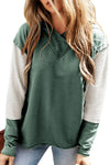 Mist Green Contrast Sleeves Patchwork Colorblock Hoodie-Tops-MomFashion